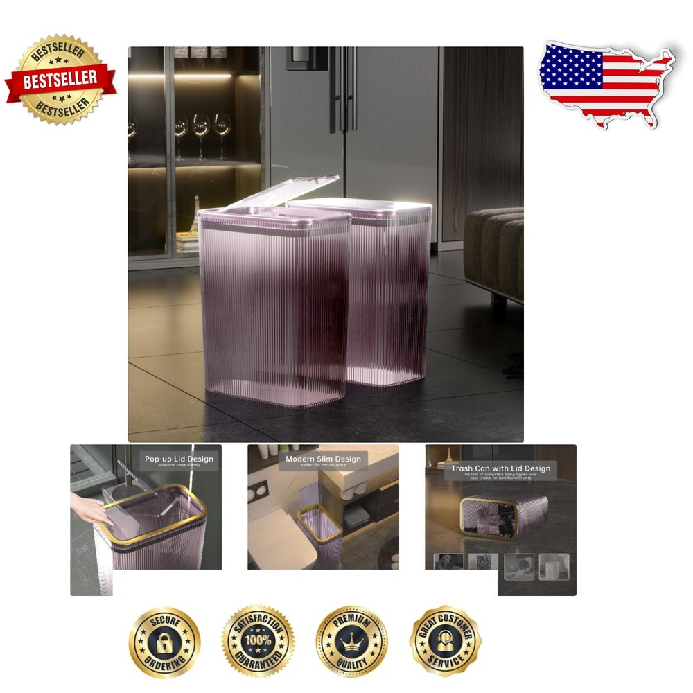 Space-Saving Clear Trash Cans with Lid - Tall & Elegant Odor-Sealing Design