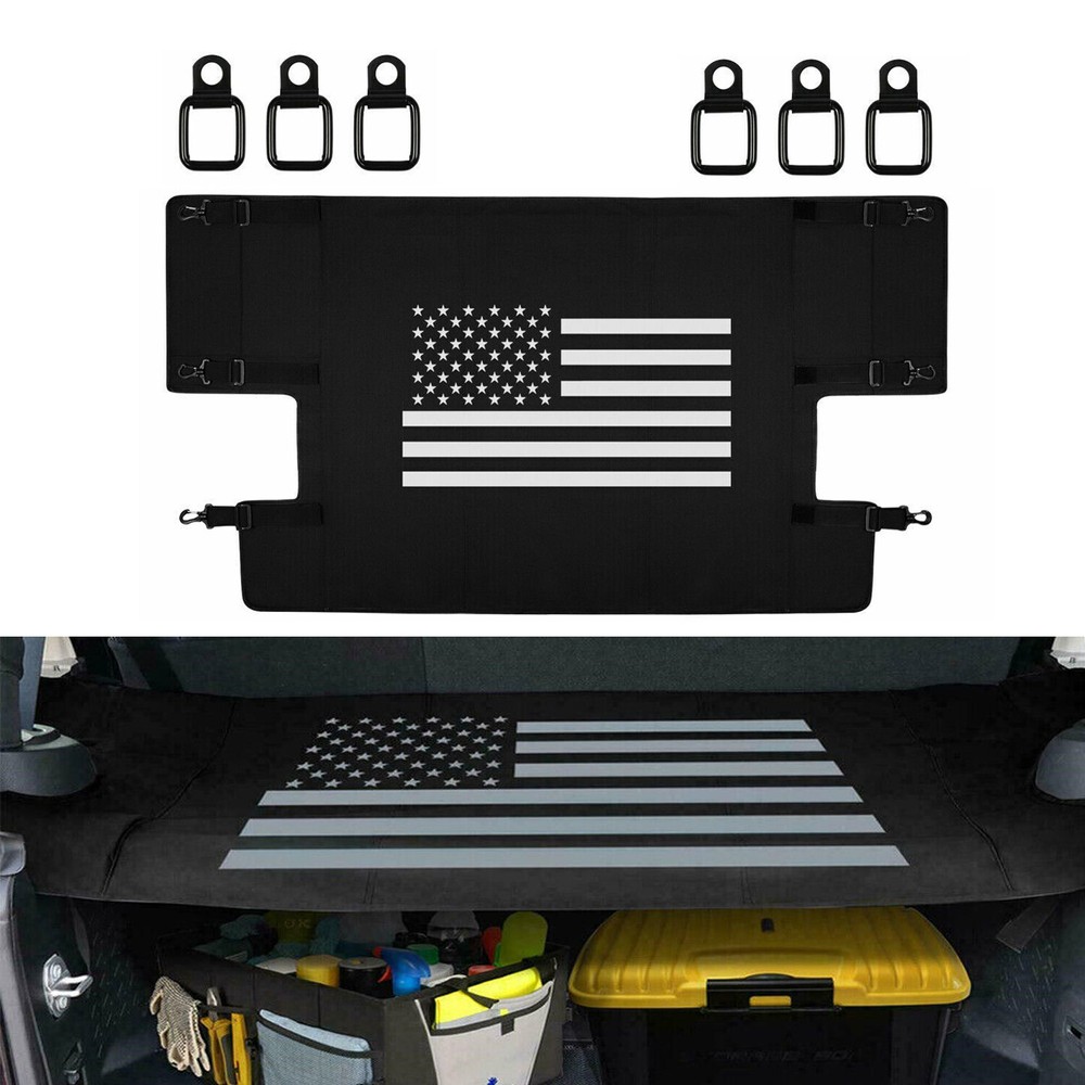Rear Trunk Cargo Luggage Shade Cover w/ US Flag For Jeep Wrangler JK JKU 2007-18