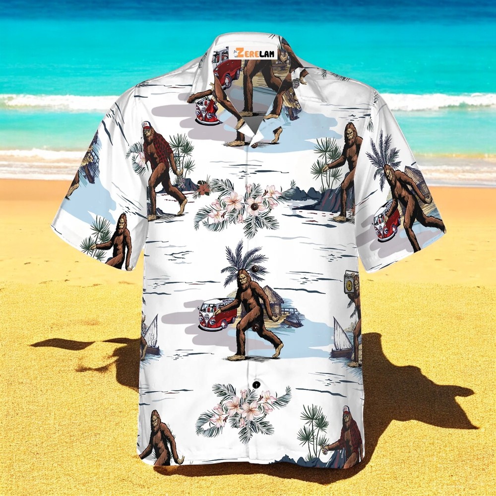 Bigfoots White Tropical Floral Bus Trip Hawaiian Shirt