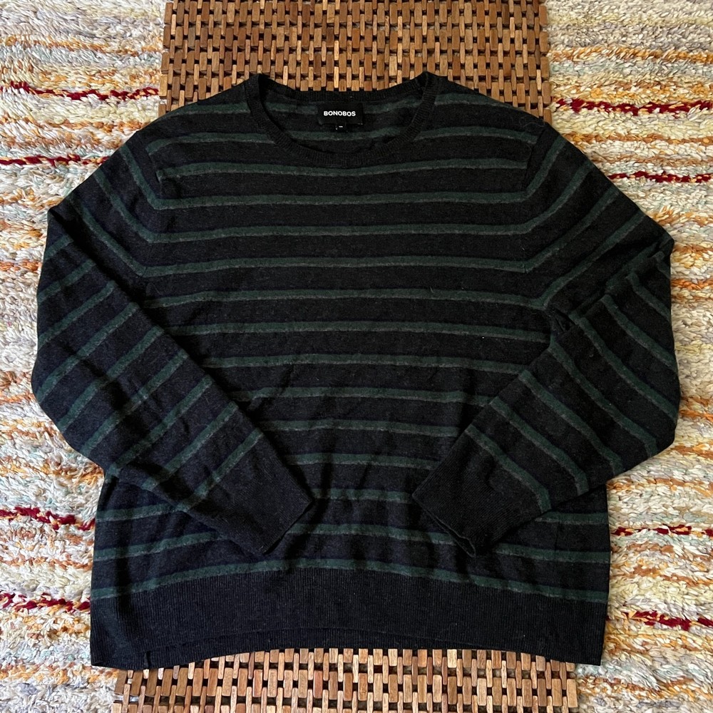 Bonobos Merino Wool Striped Crew Neck Sweater Blue Green Men's Size XXL 2XL Slim