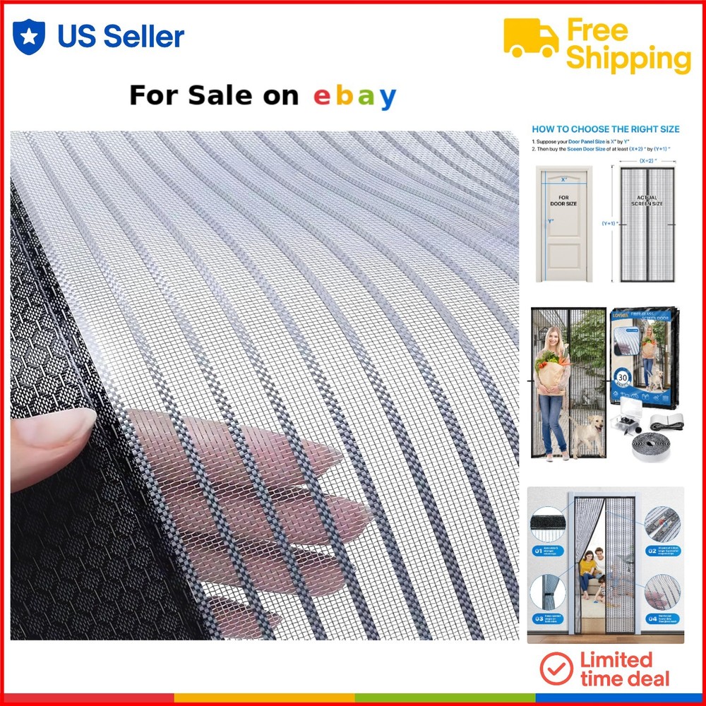 Heavy Duty 38x83 Magnetic Fiberglass Screen Door with Self-Sealing & Tear-Resistant Design