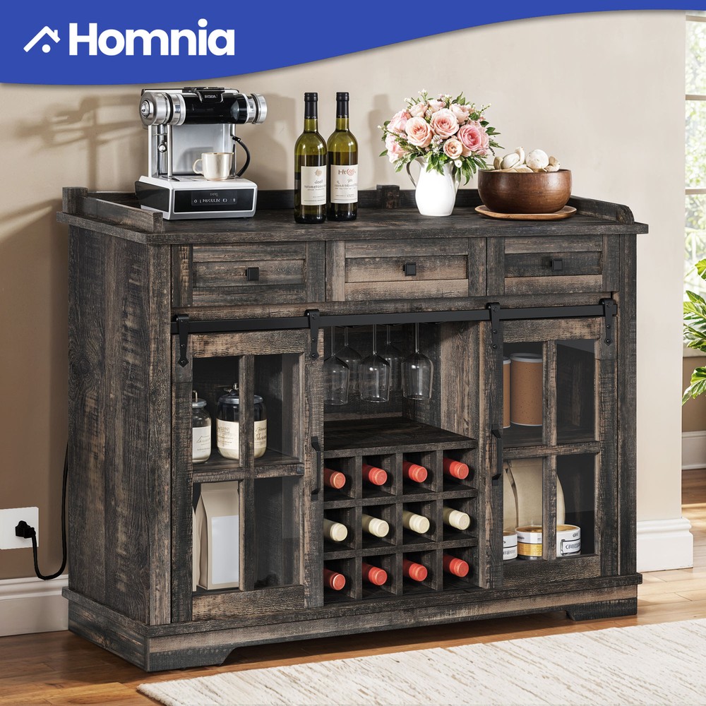 53 Inch Modern Sideboard Cabinet with Wine Rack Sliding Doors and Drawers for Kitchen Storage