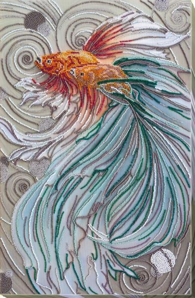 Bead embroidery kit Fish Half Moon needlework kit Art canvas beadwork pattern