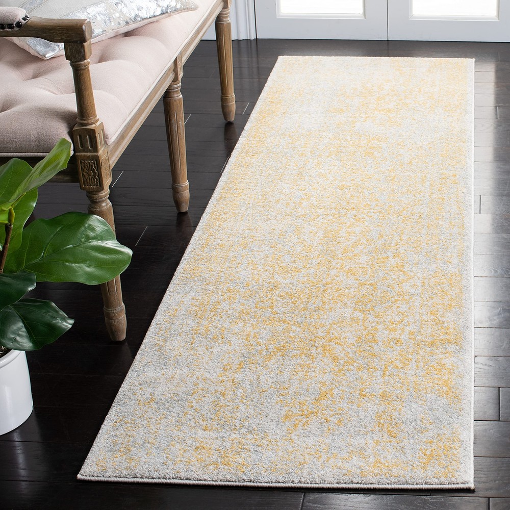 Evoke Collection 2x7 Ivory Gold EVK256B Oriental Distressed Non-Shedding Rug