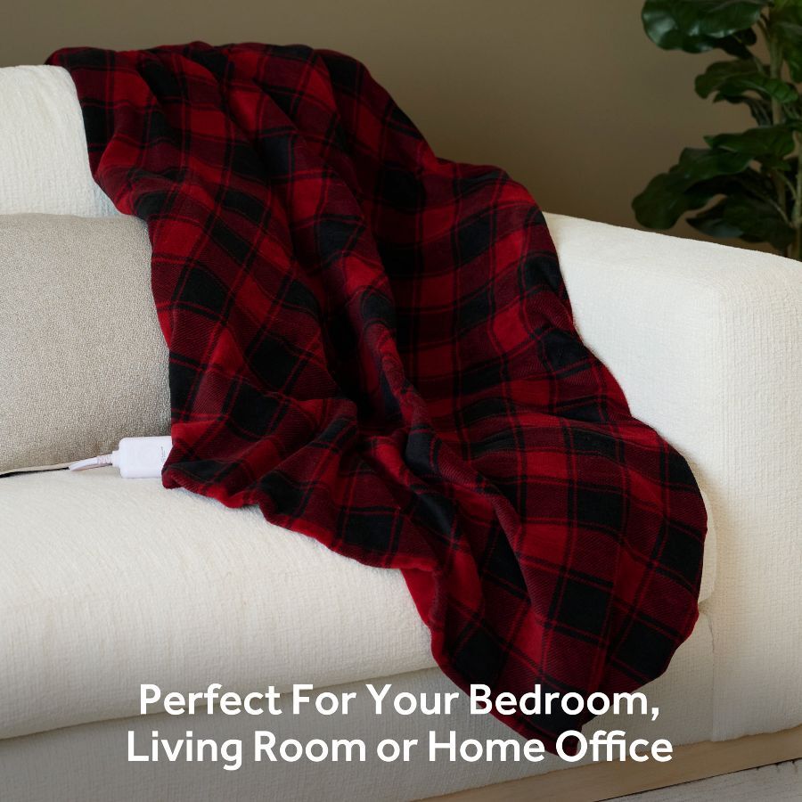 Oversized Throw Poseidon Microplush, Electric Heated Blanket, Red Buffalo Plaid
