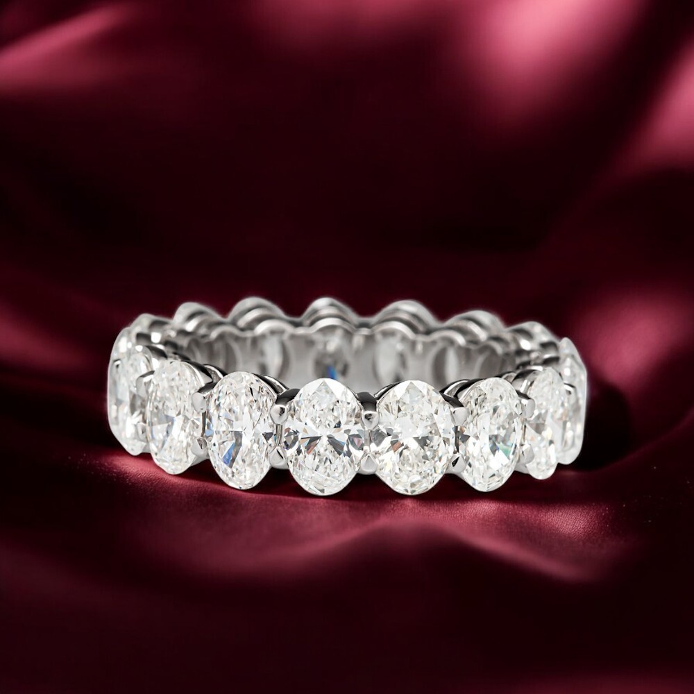 Engagement  18K White Gold Band Oval Lab Created Diamond Eternity 5 Ct