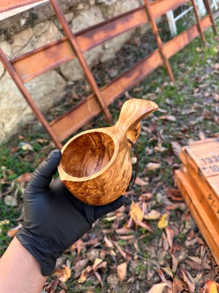 Handmade Olive Wood Kuksa, Bushcraft Mug, Nordic Wooden Coffee Mug