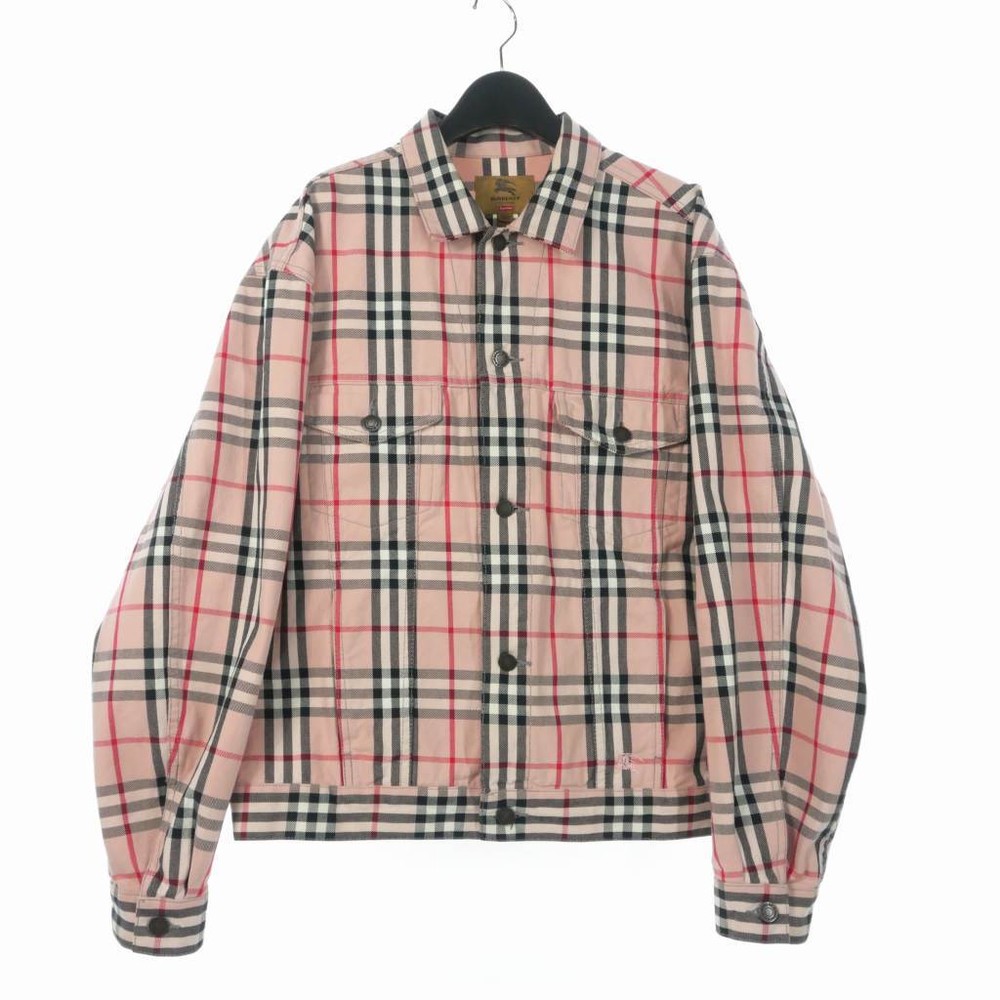 Supreme Burberry Denim Trucker Jacket Check L Pink Men'S