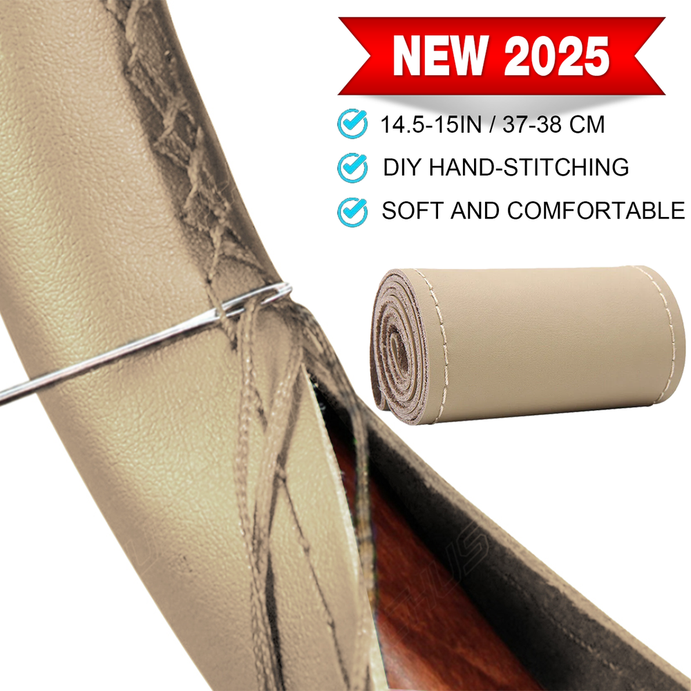 Steering Wheel Cover Genuine Leather Beige For Ford F 150 F 250 F 350 Super Duty