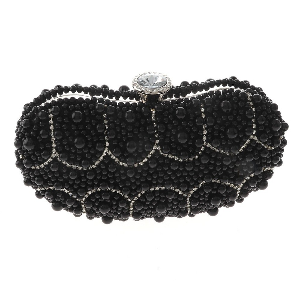 Silver Tone Metal Black Pearl Clutch Evening Bag TLX052-BLK