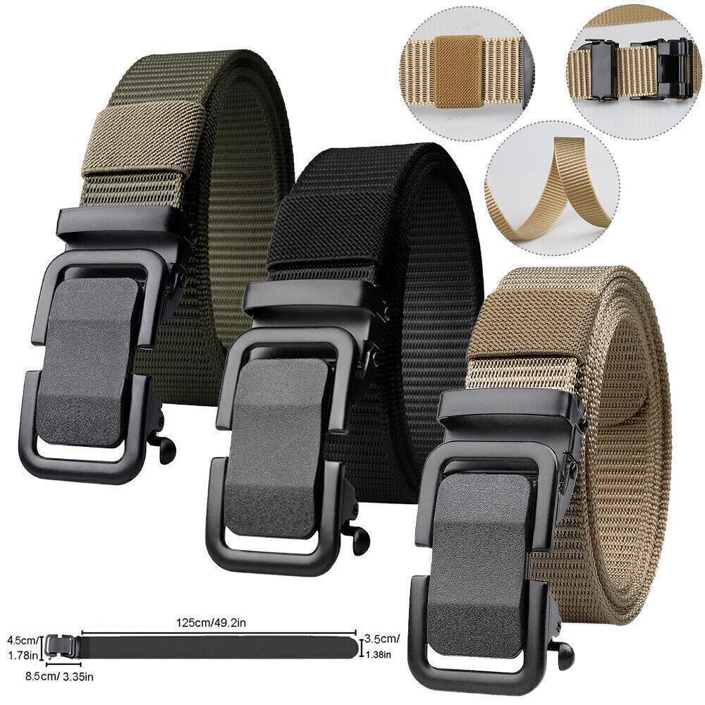 Tactical Men Nylon Belt Automatic Buckle with Slide Ratchet Belts Waist for Men