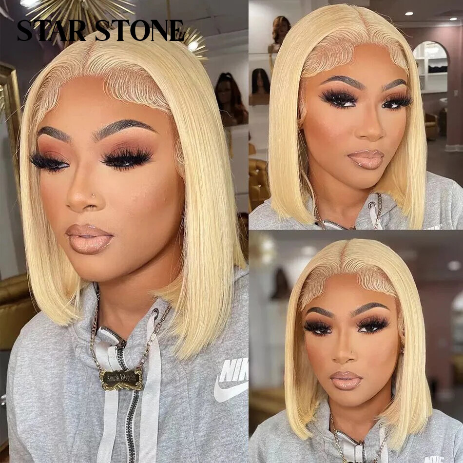 613 Blonde Straight Bob Lace Front Human Hair Wig HD Glueless