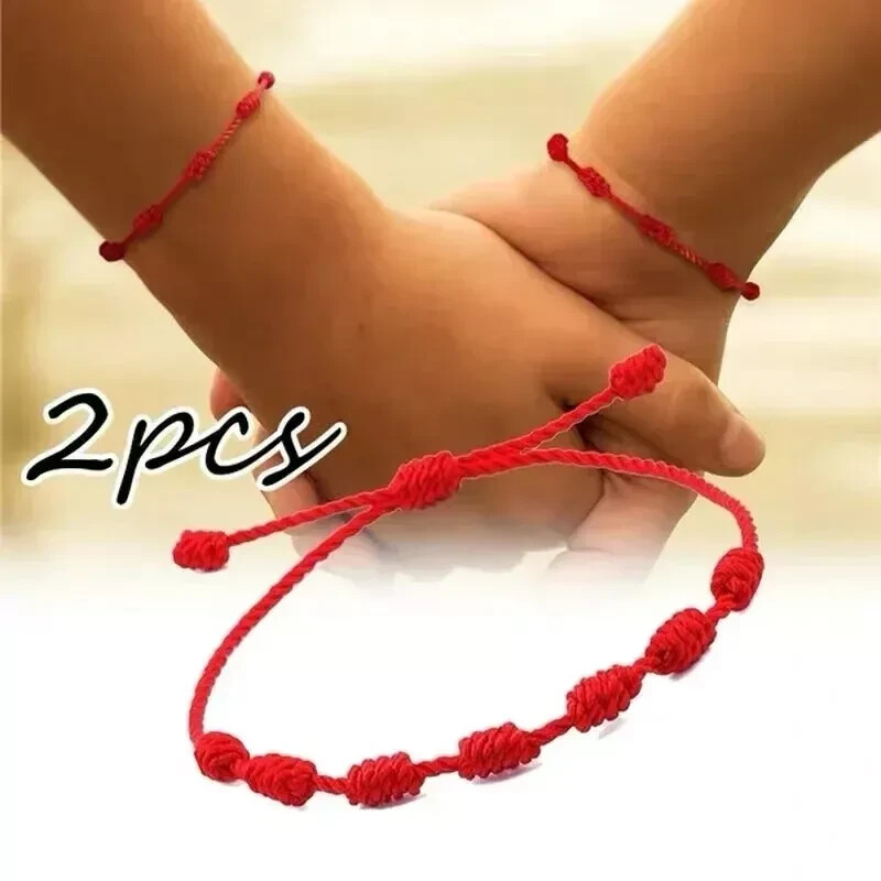 Lucky red string bracelet Kabbalah Amulet 7 Knots Protection Rope Man Women Gift