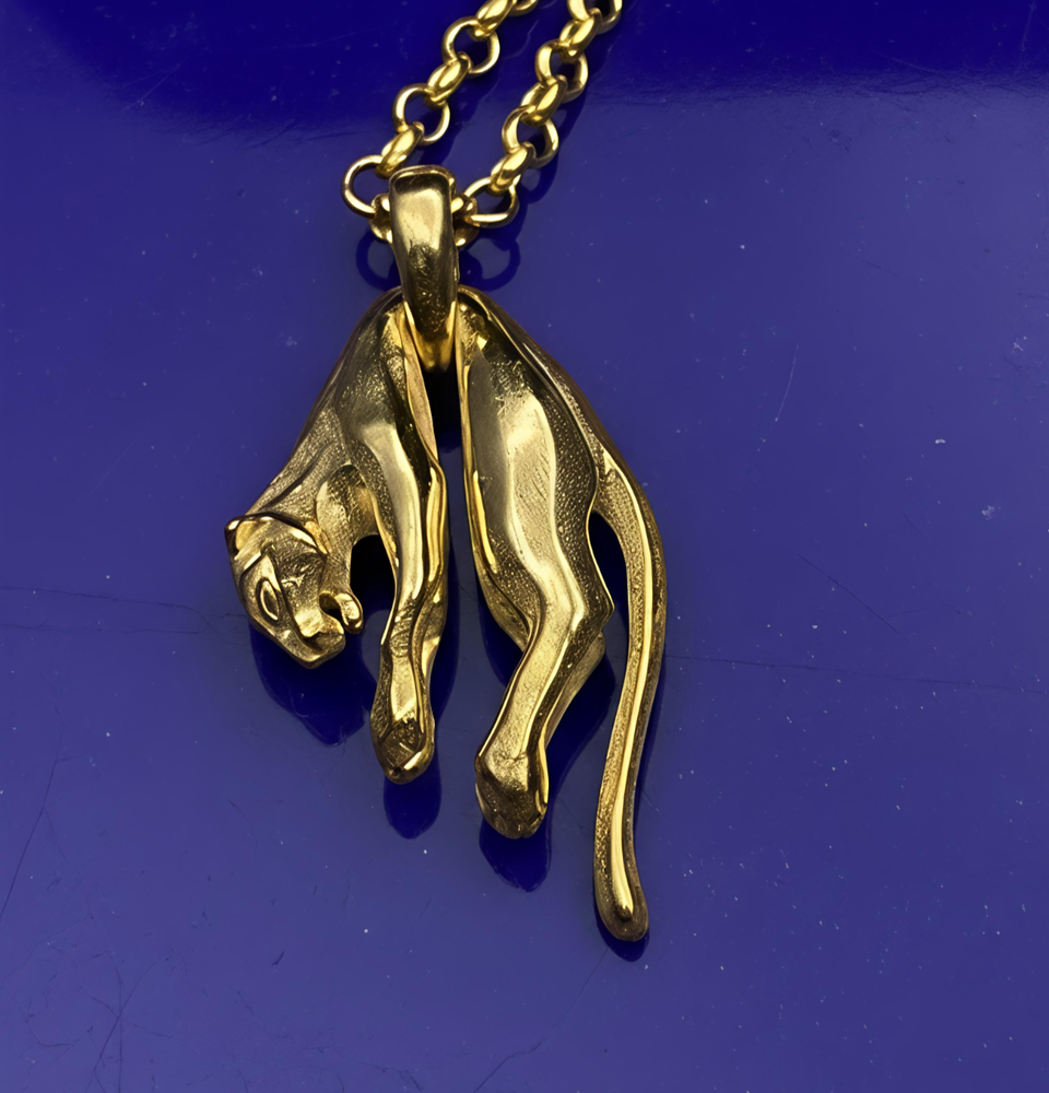 925 Sterling Silver Gold Plated Panther Pendant Necklace Unisex Animal Charm