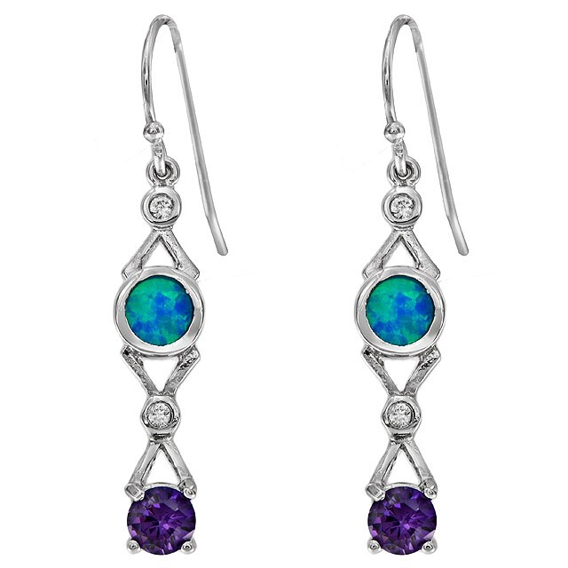 Amethyst and Australian Opal Inlay 925 Sterling Silver Earrings OE3
