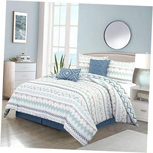 6 Piece Comforter Sets, Blue, Queen Size Bed, Modern & Simple, All Season