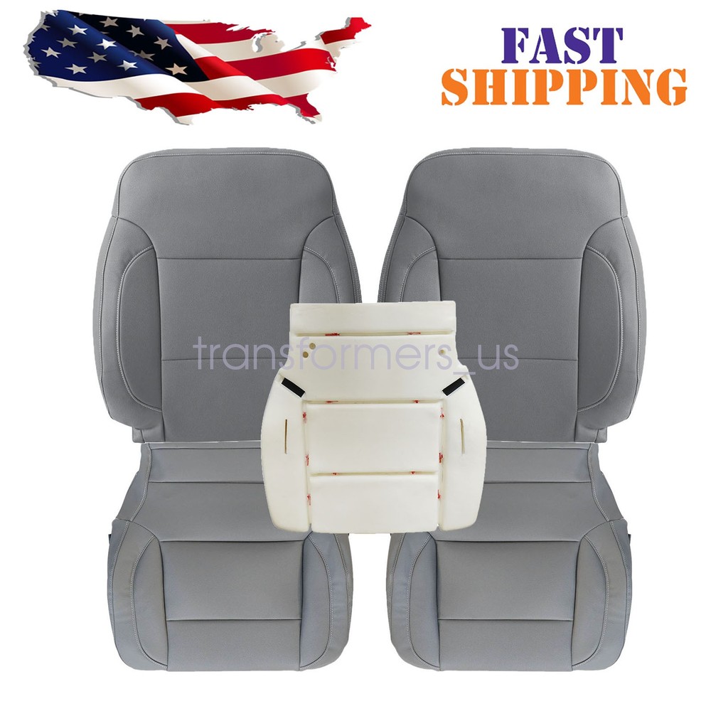5x For 14-19 Chevy Silverado Front Leather Seat Cover Ash Gray With Foam Cushion