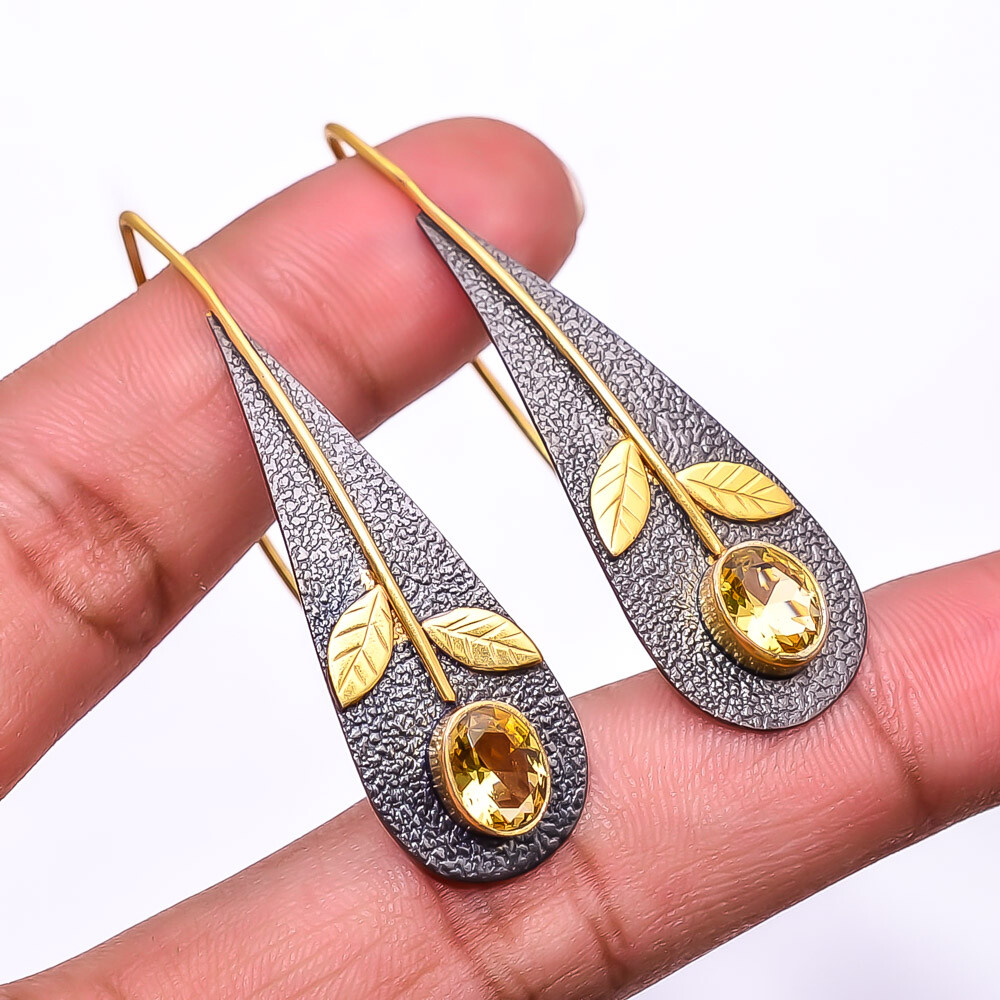 Citrine 925 Silver Black Gold Rhodium Plated 2.15
