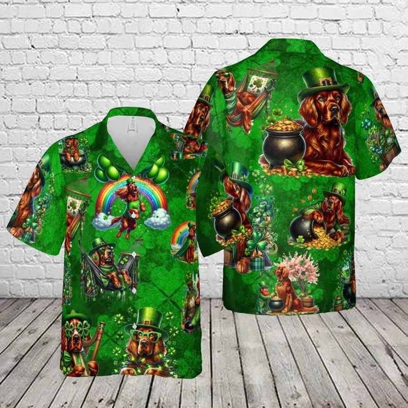 St Patricks Day Irish Setter Hawaiian Shirt Dog Lover Lucky Patricks Day Gift