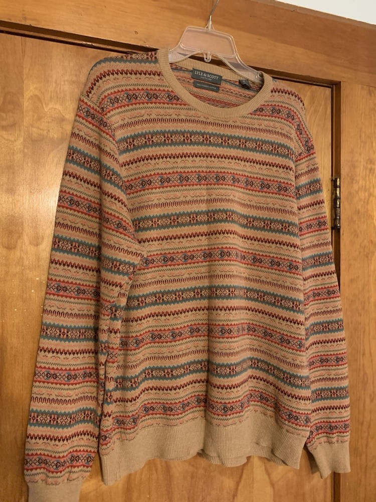 LYLE SCOTT Size Medium Mens 100% Combed Cotton Fair Isle  Sweater VGUC