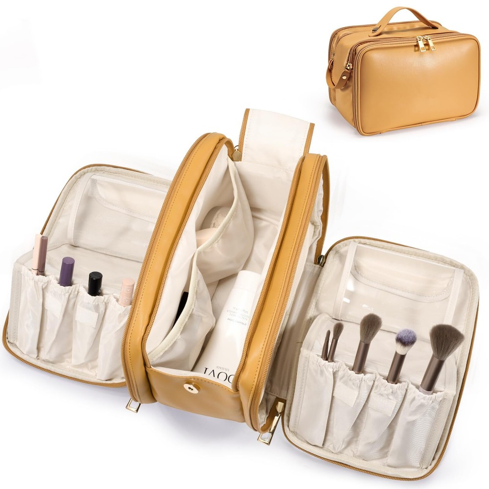 Women's Large Travel Makeup Bag with Wide Opening Portable Cosmetic Organizer