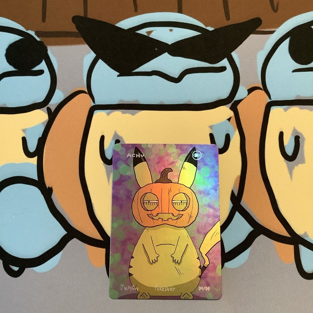 Pokederp Holo-ween - Pumpkin Mask Achu 34/36 (Pikachu) Holo Custom Derpy Card