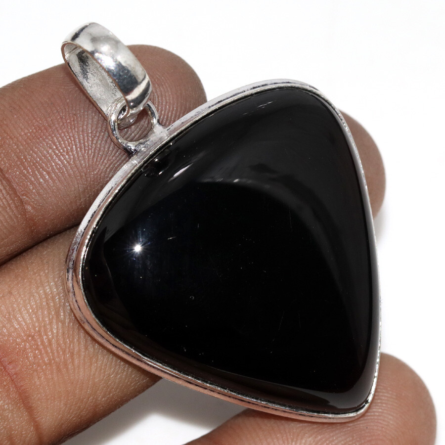 Black Onyx 925 Silver Plated Handmade Pendant 2.1 Inch Ethnic Jewelry Gift