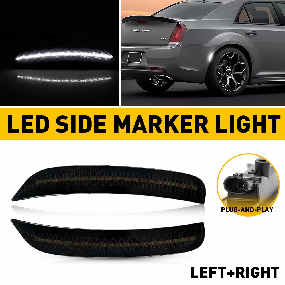 2015-2023 Chrysler 300 Smoked Rear Bumper Side Marker Lights with White Lamp