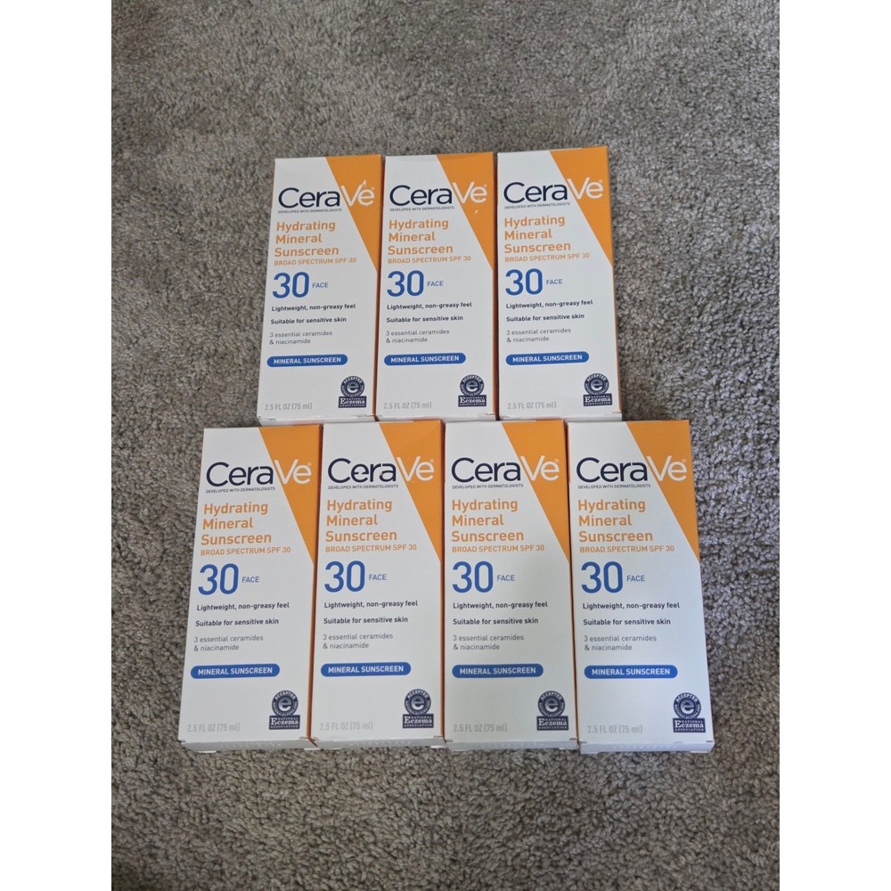 CeraVe Hydrating Mineral SPF 30 Sunscreen Bulk Lot of 7 Hyaluronic Niacinamide