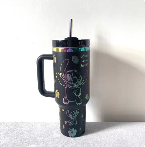 40oz Stainless Steel Vacuum Tumbler Juice Milk Cup With Double Handle Straw