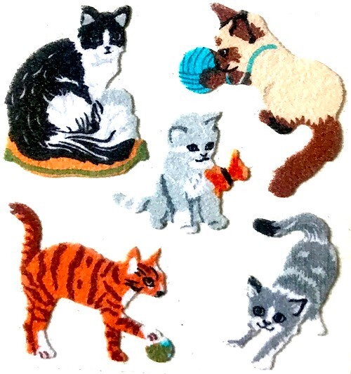 Sandylion Stickers  **RARE**  Fuzzy KITTENS, CATS PLAYING  VINTAGE