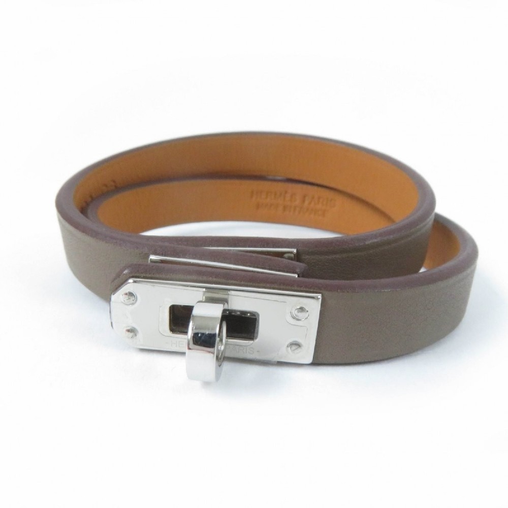 Hermes Kelly Double Tour Etoupe Silver Hardware Bracelet T2 U Engraved 28301