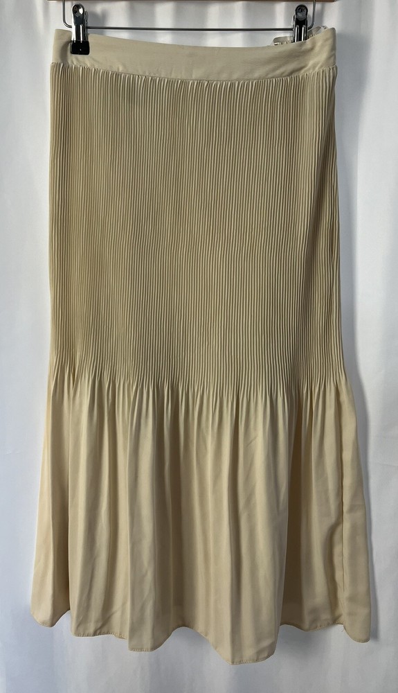 Primark Cream Pleated Skirt Size 12 Elastic Waistband