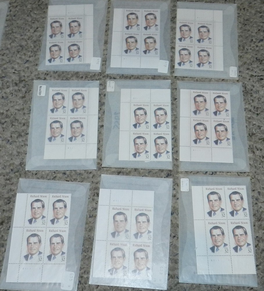Unused Stamp lot of 8 Scott #2955 Richard Nixon - 32 cent Plate Blocks