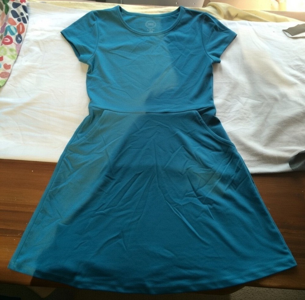 Wonder Nation Teal Pocket Dress Girls 6 6X Short Sleeve A Line Casual