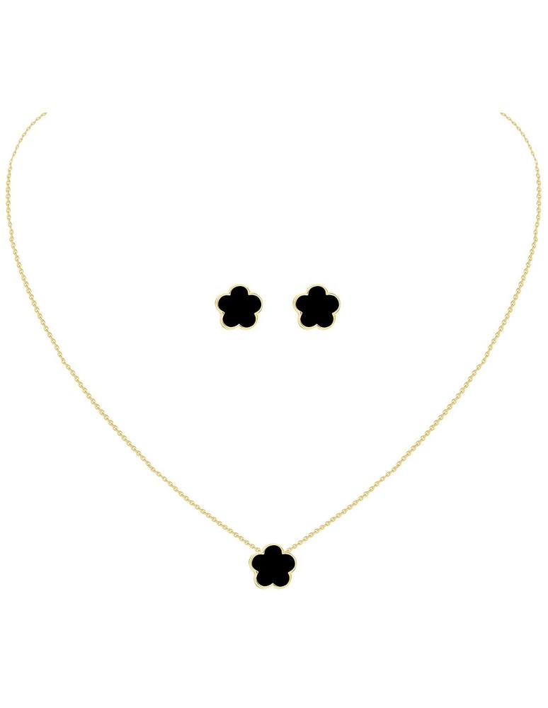 Gold Plated Stainless Steel Flower Necklace and Stud Jewelry Set for Women