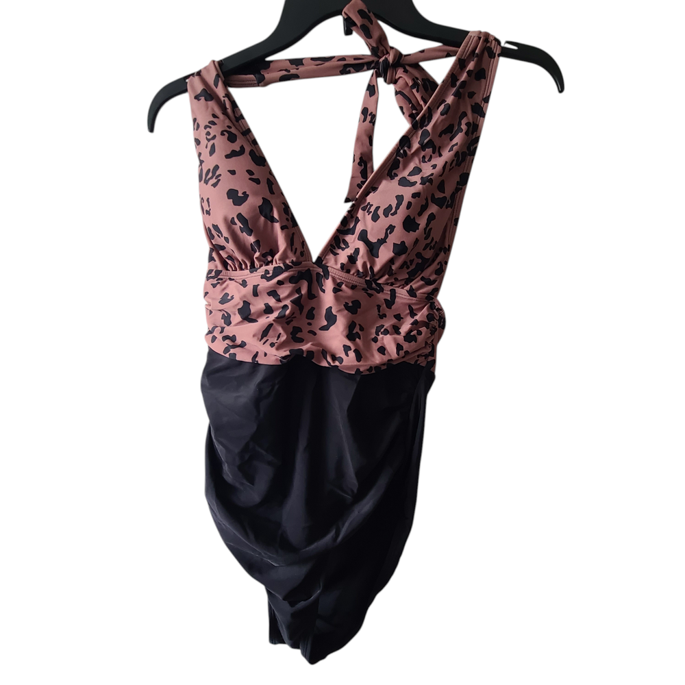 Cupshe Leopard Print Plunge Halter Tummy Control One-Piece Swimsuit- Small *NWT*