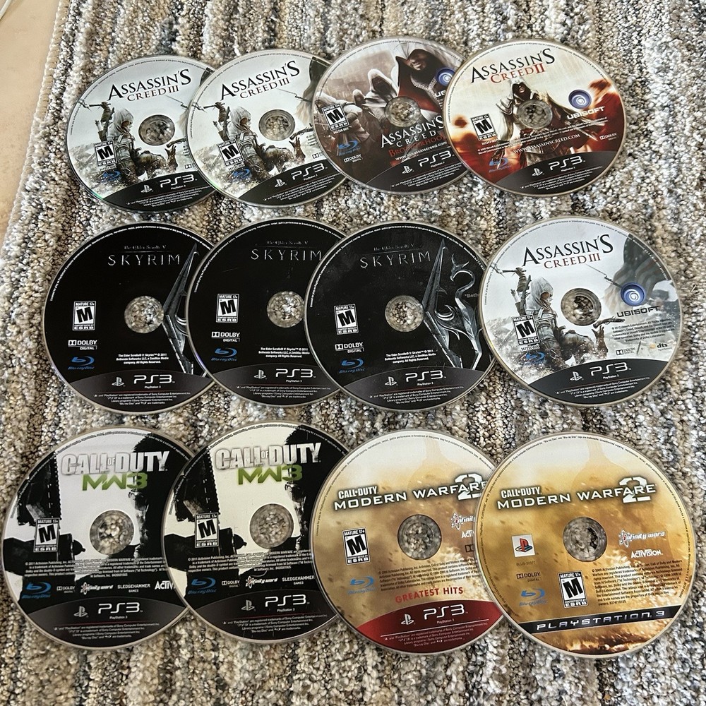 12x Video Game Lot: For PS3 ~ Disc Only Call Of Duty Creed Skyrim