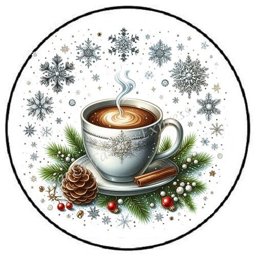 CHRISTMAS COCOA COFFEE SNOWFLAKES ENVELOPE SEALS LABELS STICKERS PARTY FAVORS