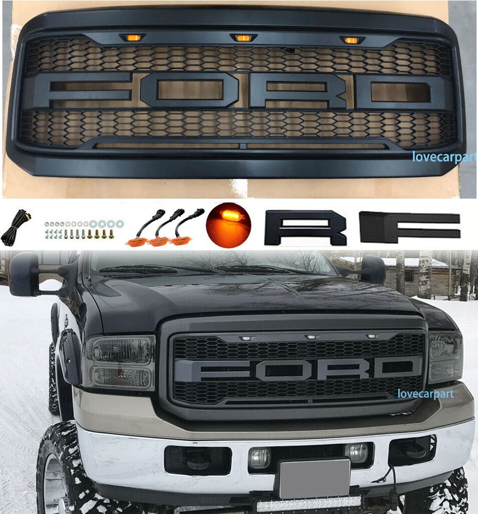 For 2005 06 2007 F250 F350 F450 Grill Super Duty Mesh Grille Raptor Style w/LED