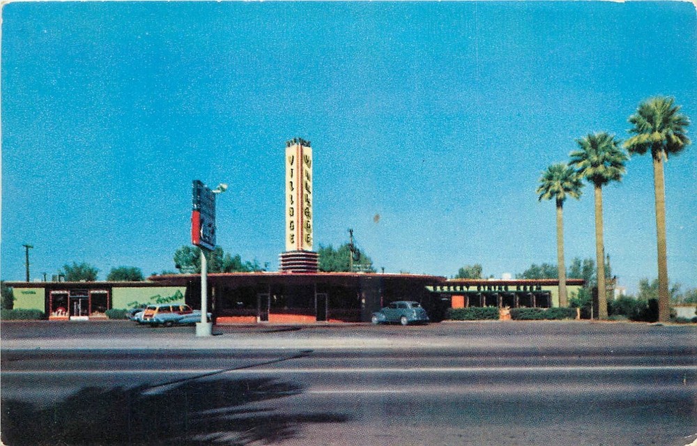 1950s Phoenix Arizona The Village restaurant occupation autos Postcard 25-4206