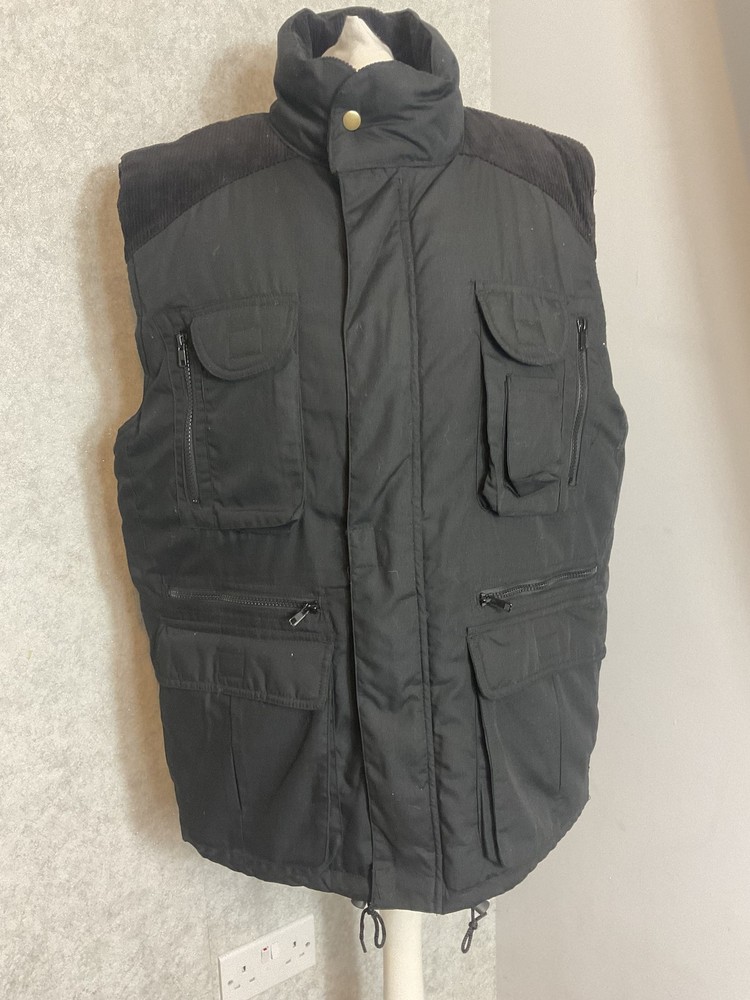 Mens Black Padded Multi Pocket Gilet Full Zip Work Body-warmer Jacket L