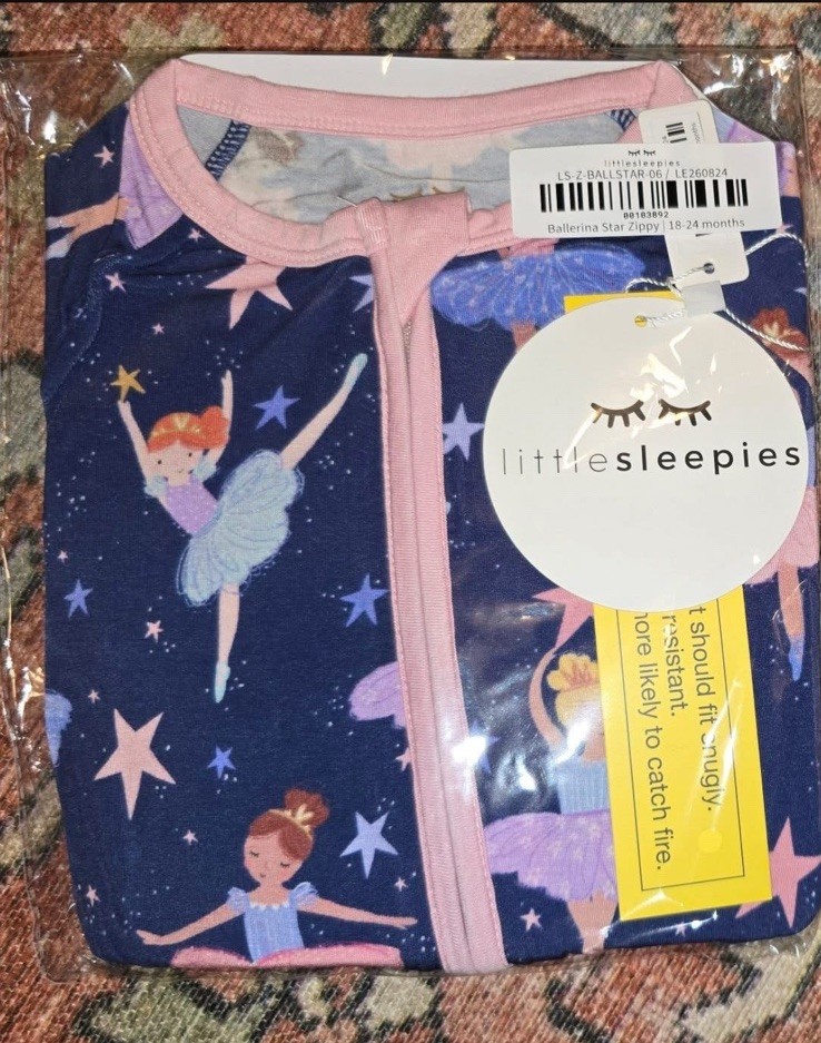 Little Sleepies NWT Navy Pink Ballerina Star Zippy 2-Way Zip Bamboo Zippy 18-24m