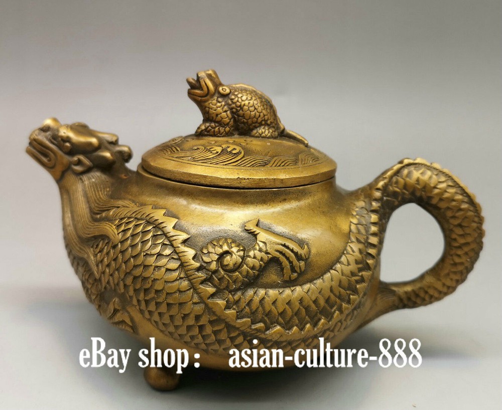 Antique Chinese Bronze Dragon Loong Tea Wine Pot Flagon