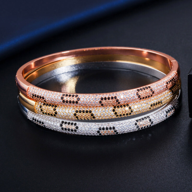 CWWZircons Fashion CZ Rose Gold Snake Open Cuff Bangle Bracelet for Women Gift