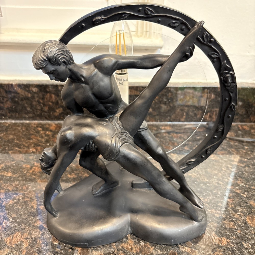 90s Art Deco Moon Dance Sculpture Figurine with Light for Man & Woman