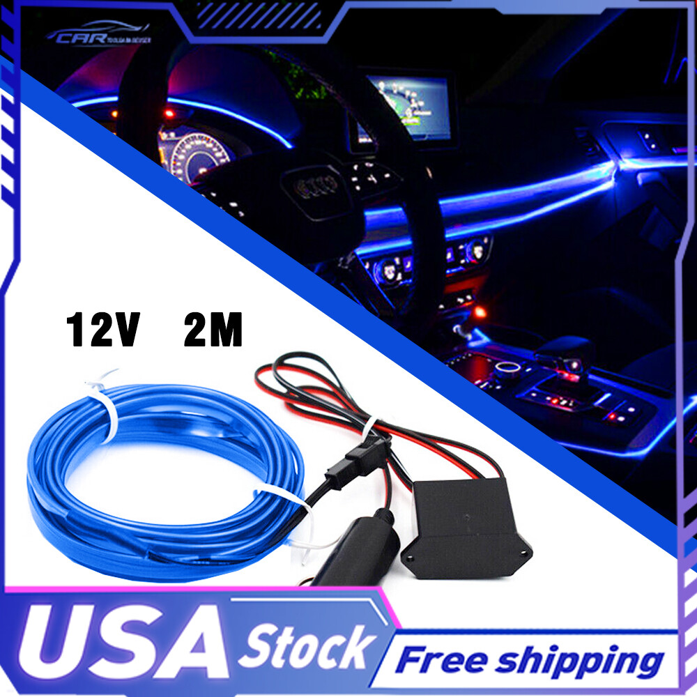 2m Car Decorative Interior Wire Atmosphere Strip Accessories Light CN Blue LED