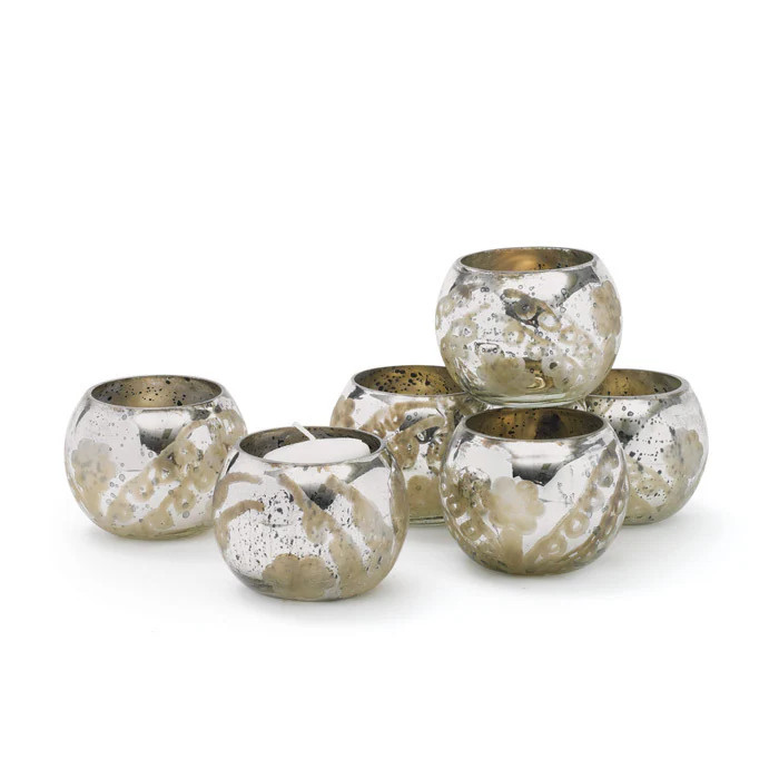 Smoky Mercury Glass Votive Candle Holders Set of 6 in Gold