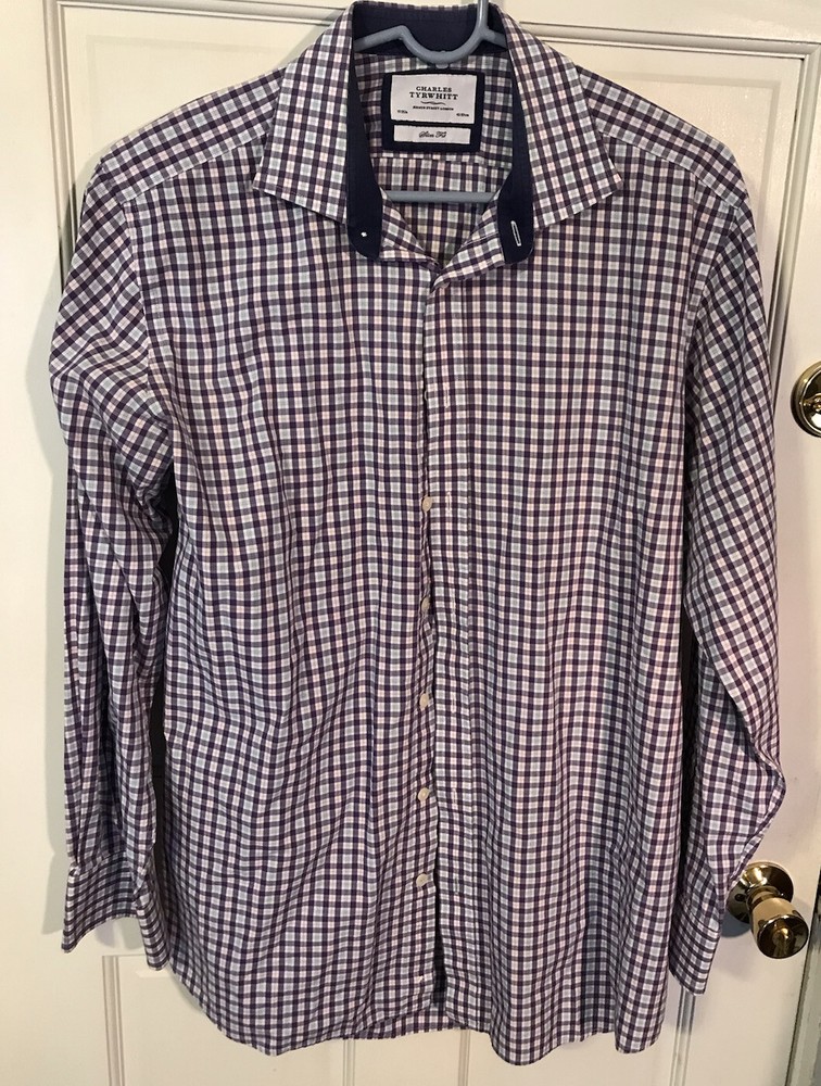 Charles Tyrwhitt Casual Button Down Shirt Men’s XL /17 Neck Slim Fit &&&