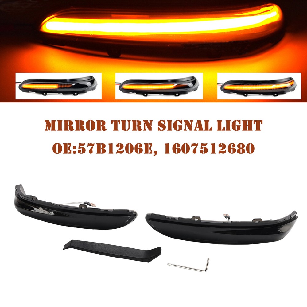 Smoked LED Sequential Side Mirror Turn Signal Light for Peugeot Citroen
